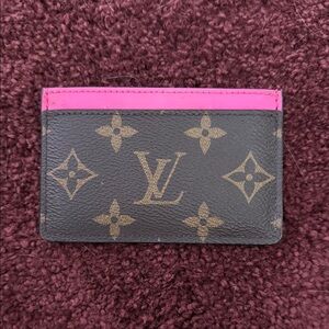 Louis Vuitton Monogram Card Holder with Pink Trim